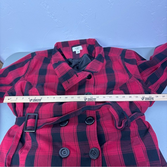 Cato Woman Red Black Buffalo Check Women's Coat Button Belt Plus 26/28W - Picture 7 of 8